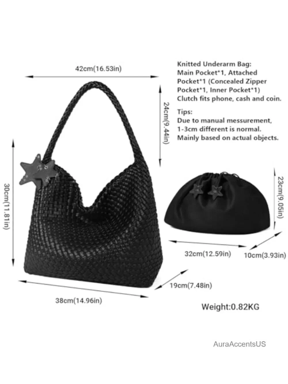 Vegan Leather Woven Hobo Tote Bag Shoulder Handbag Large Capacity